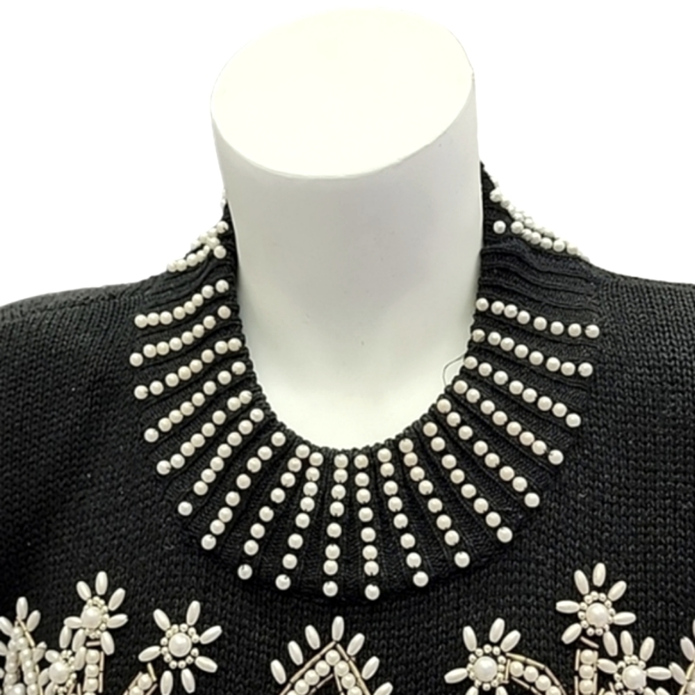 VINTAGE 1980s Margules Beaded Pearl Sweater S Oversized Holiday Christmas Glam - Picture 9 of 17